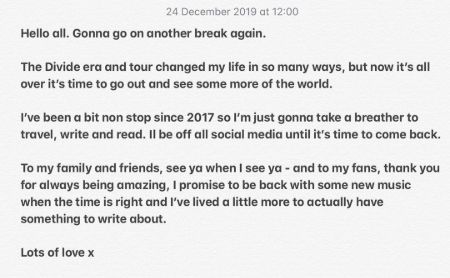 Teddy announces taking a short break promising us new music when he returns.